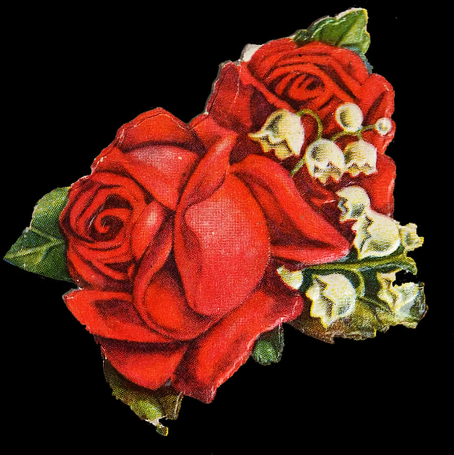 Vintage Red Roses Illustration PNG image