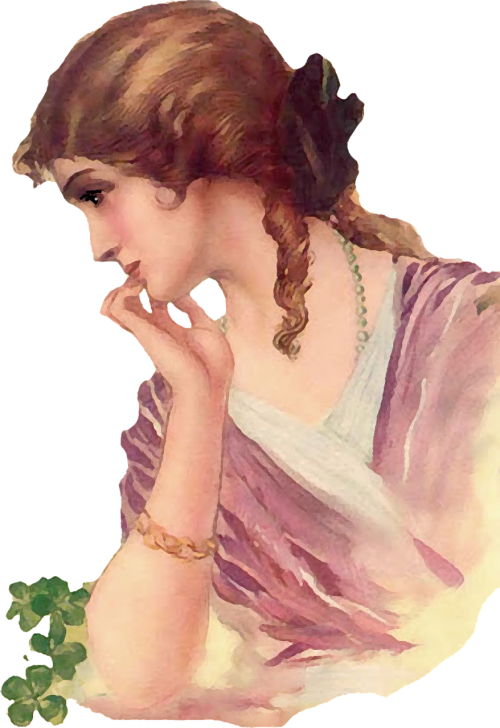 Vintage Redhead Woman Thinking PNG image