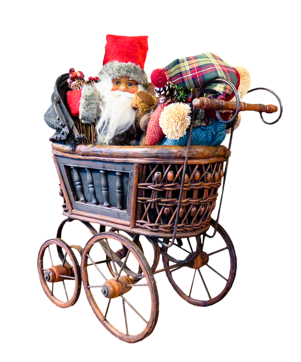 Vintage Santa Dollin Wicker Sleigh PNG image