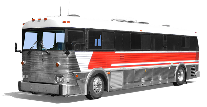 Vintage Silver Red Striped Bus PNG image