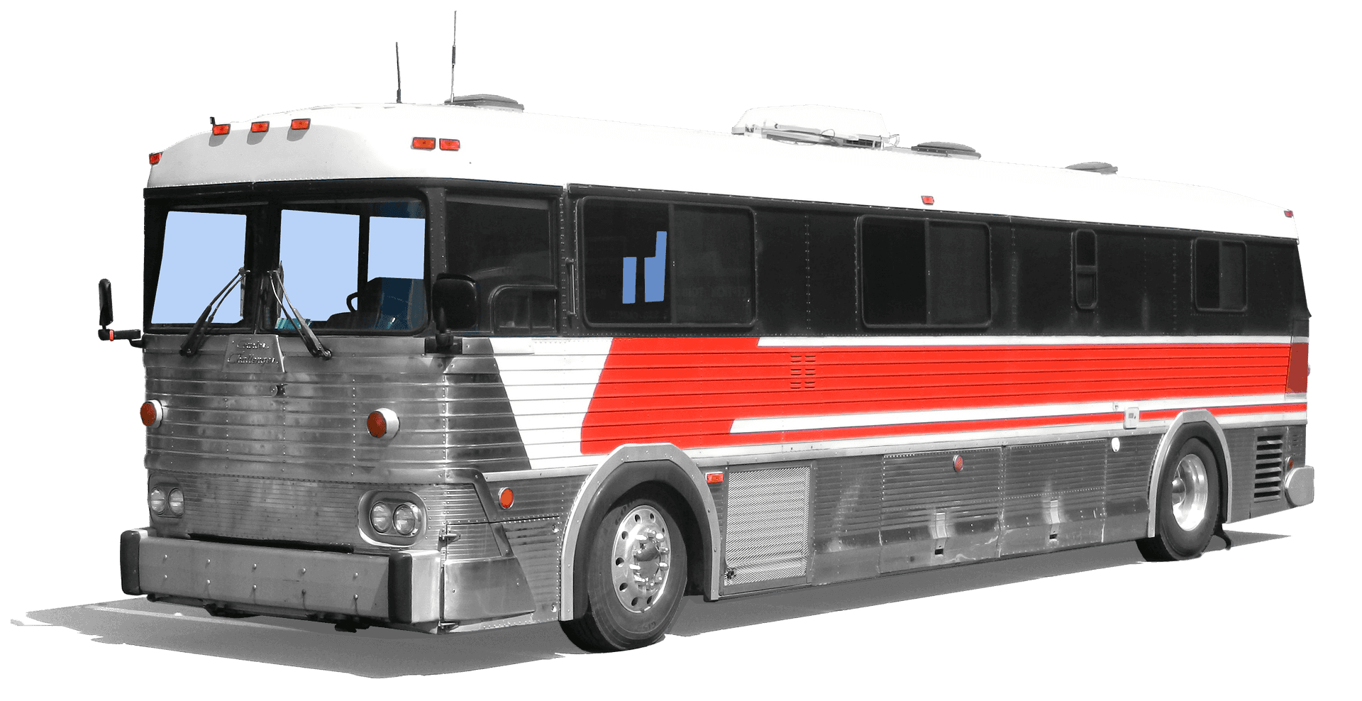 Vintage Silver Red Striped Bus PNG image