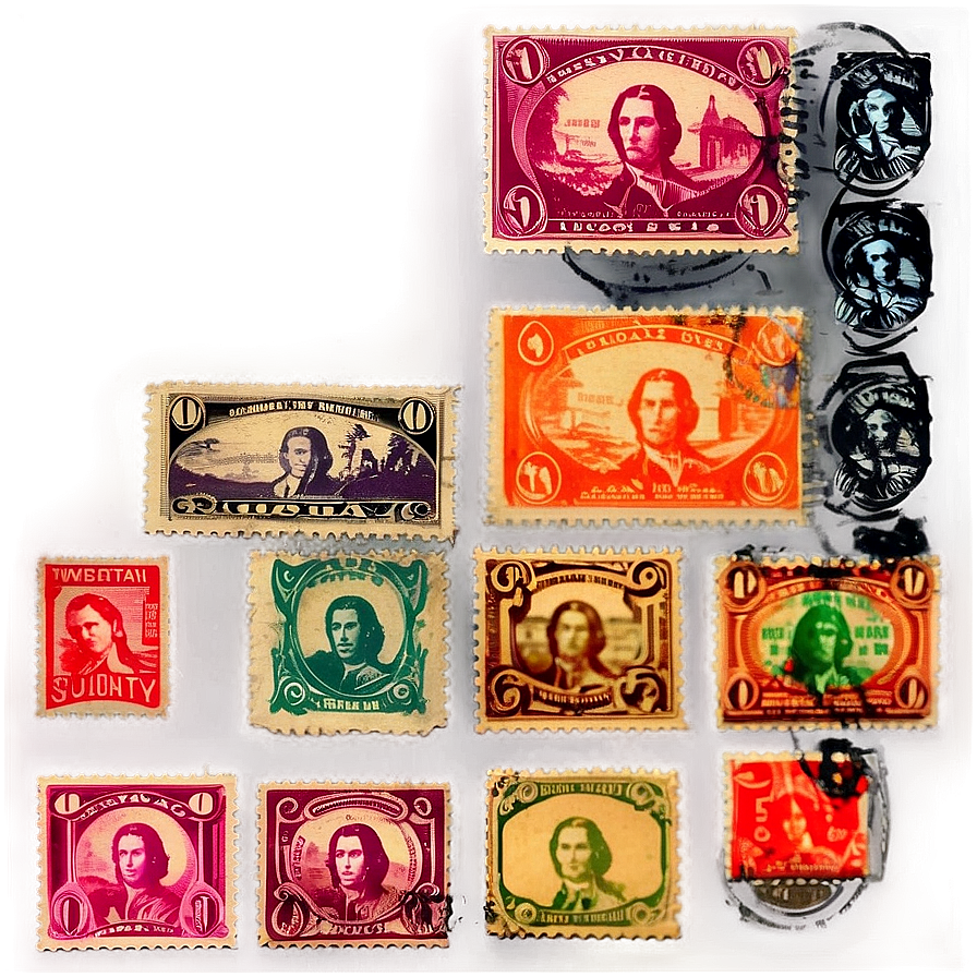 Vintage Stamp Compilation Png 06282024 PNG image