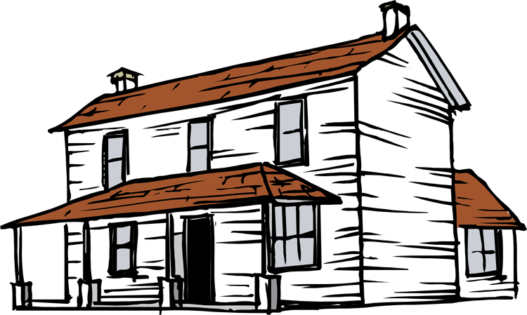 Vintage Style Two Story House Clipart PNG image