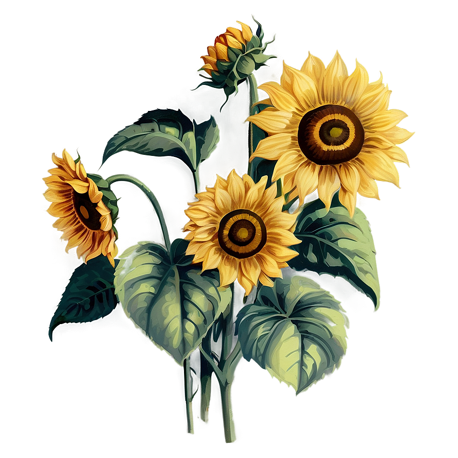 Vintage Sunflower Print Png Rti56 PNG image