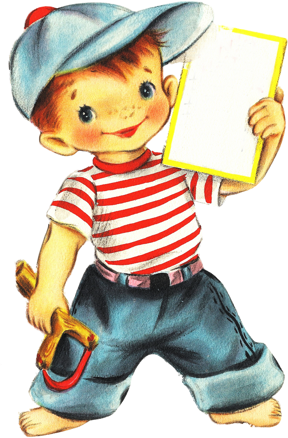 Vintage Toddler With Clipboardand Toy Hammer.png PNG image