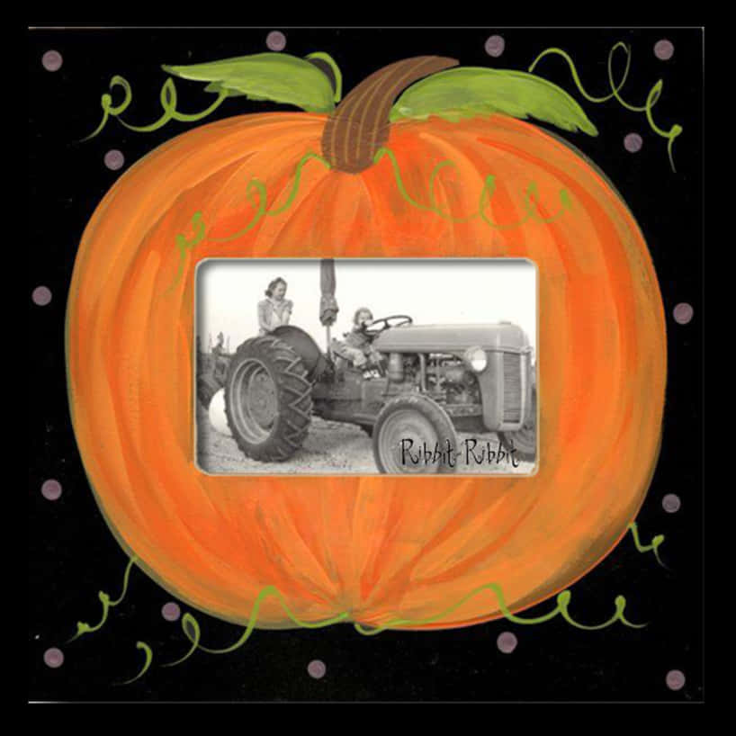 Vintage Tractor Photoin Pumpkin Frame PNG image