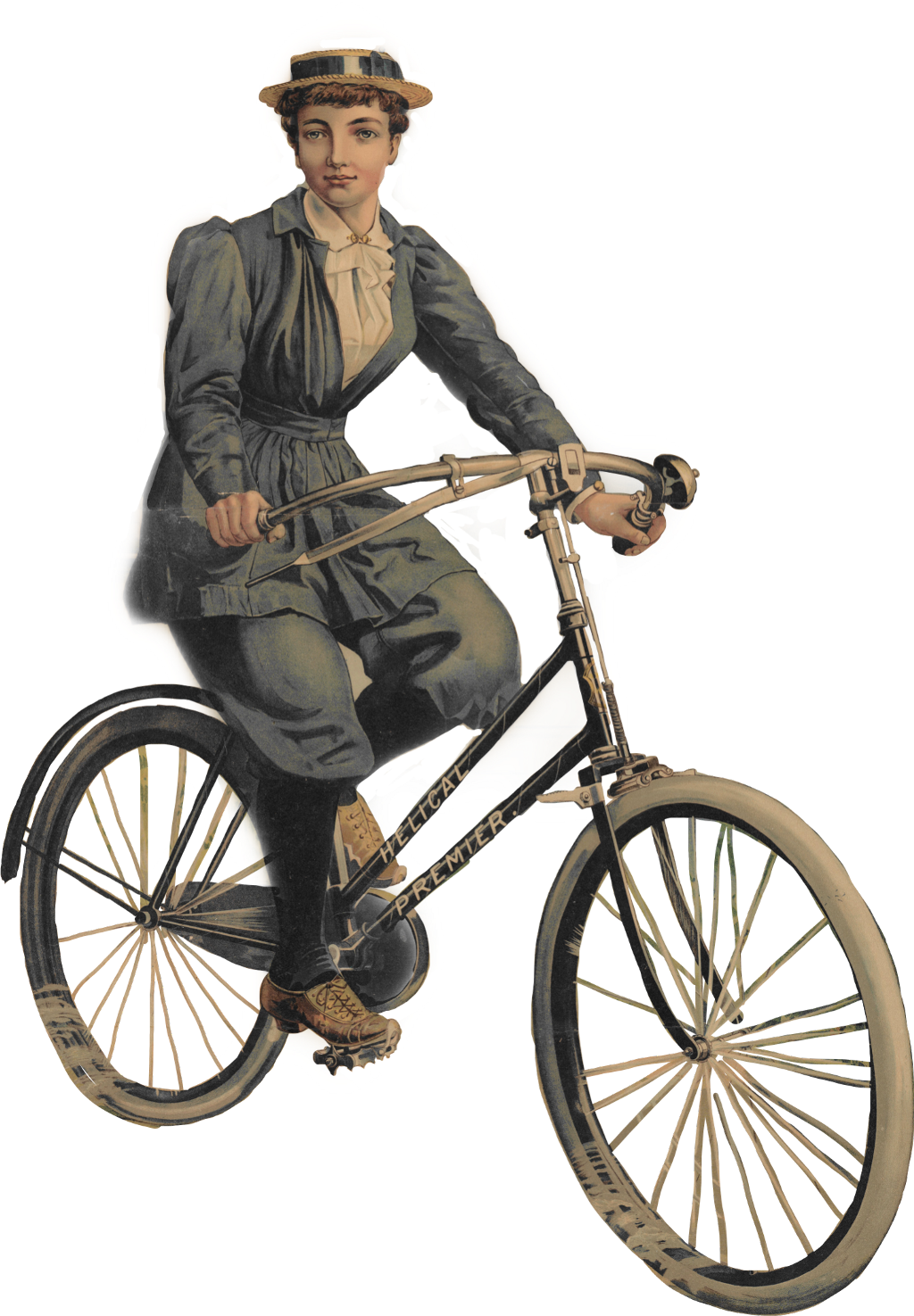 Vintage Womanon Bicycle PNG image