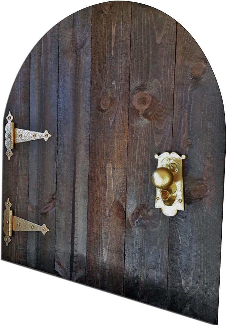 Vintage Wooden Doorwith Brass Knocker PNG image