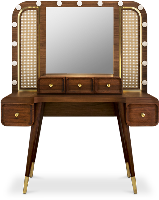 Vintage Wooden Dressing Table With Mirror PNG image