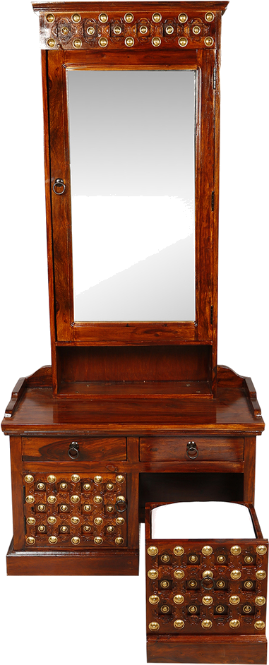 Vintage Wooden Dressing Table With Mirror PNG image