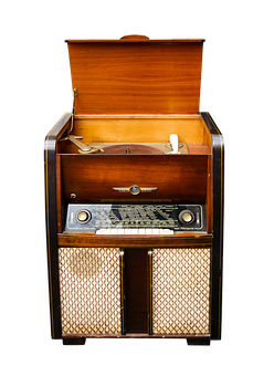 Vintage Wooden Radio Cabinet PNG image