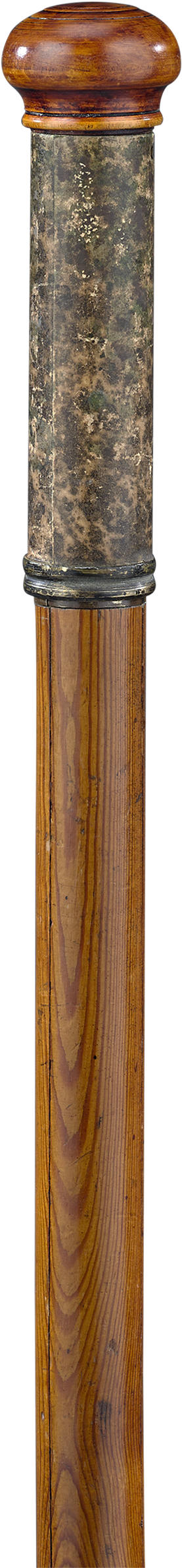 Vintage Wooden Walking Stickwith Metal Handle PNG image