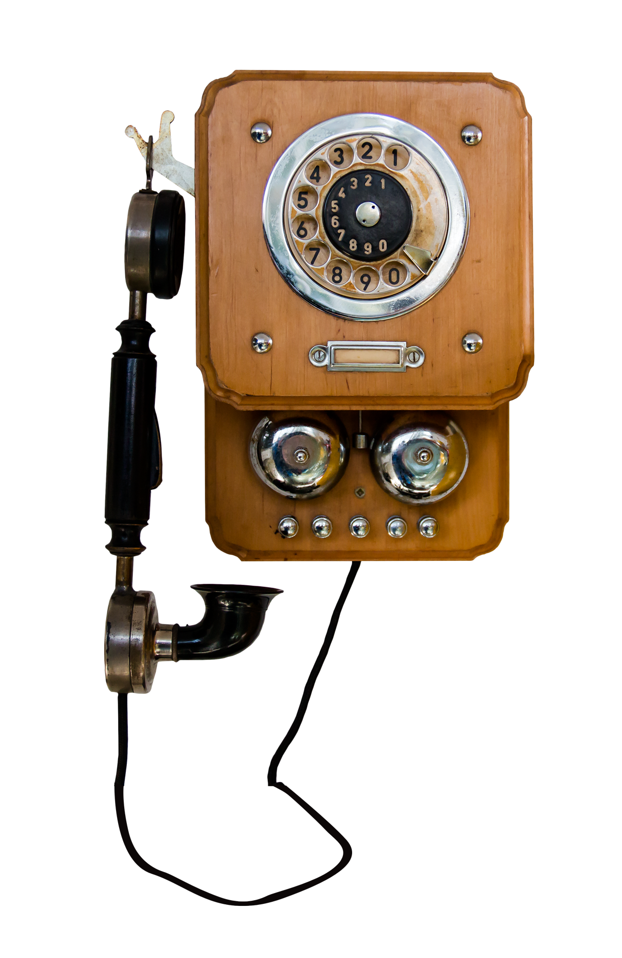 Vintage Wooden Wall Telephone PNG image