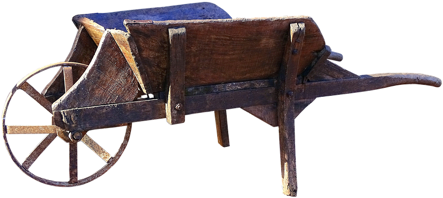 Vintage Wooden Wheelbarrow Isolated PNG image