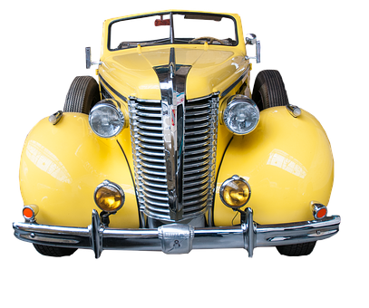 Vintage Yellow Car Front View PNG image