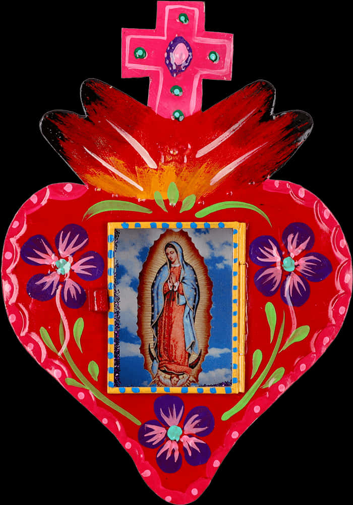 Virgen De Guadalupe Heart Shaped Religious Artifact PNG image