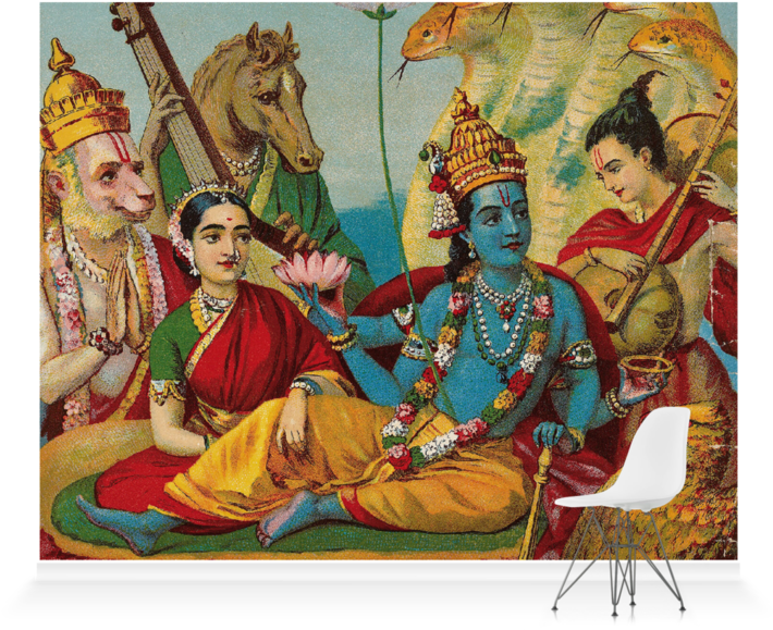 Vishnuand Devotees Vintage Artwork PNG image