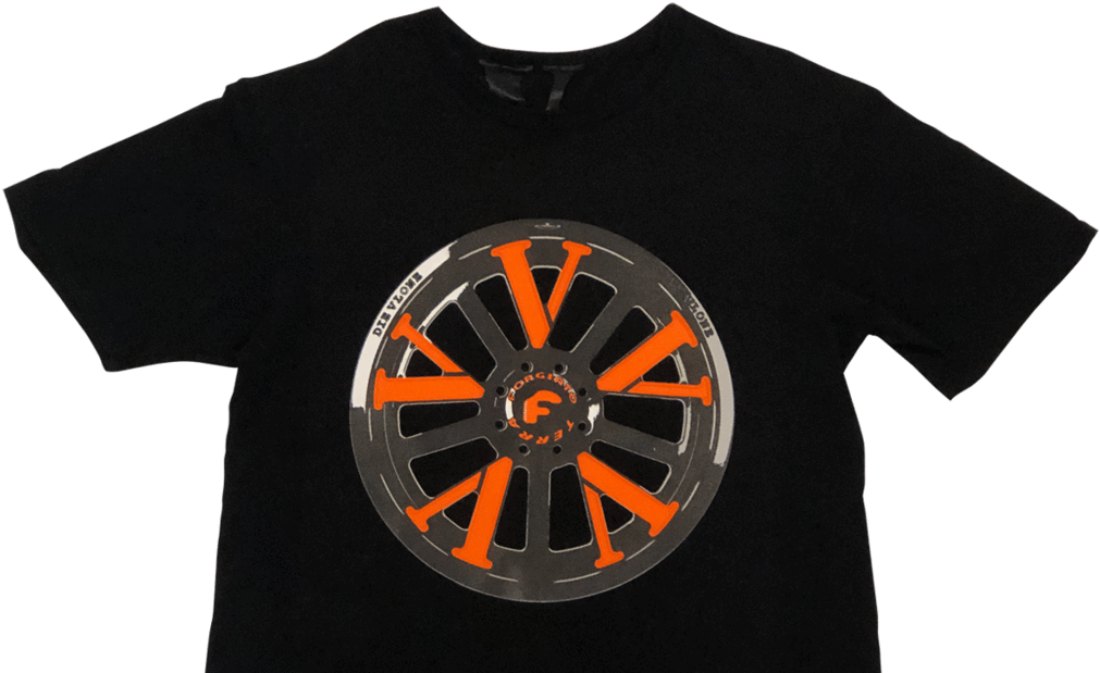 Vlone Black Orange Wheel T Shirt PNG image