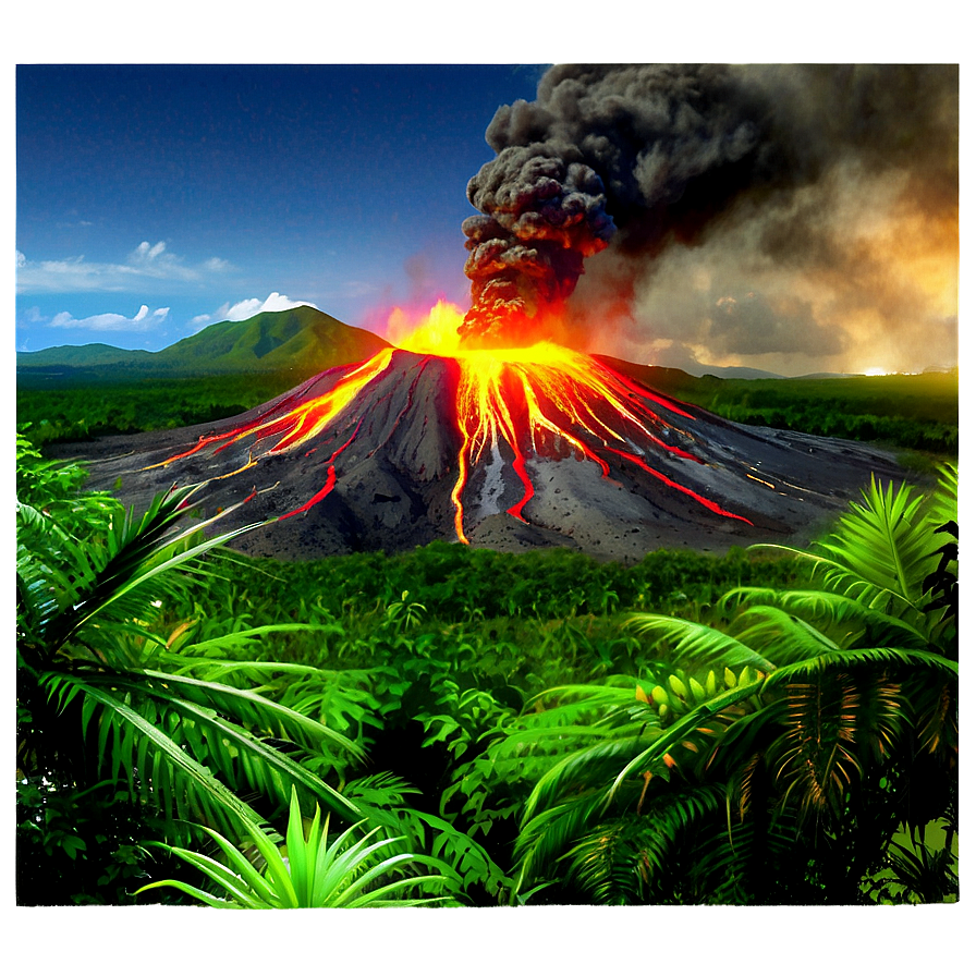 Volcano And Tropical Forest Png Pha PNG image