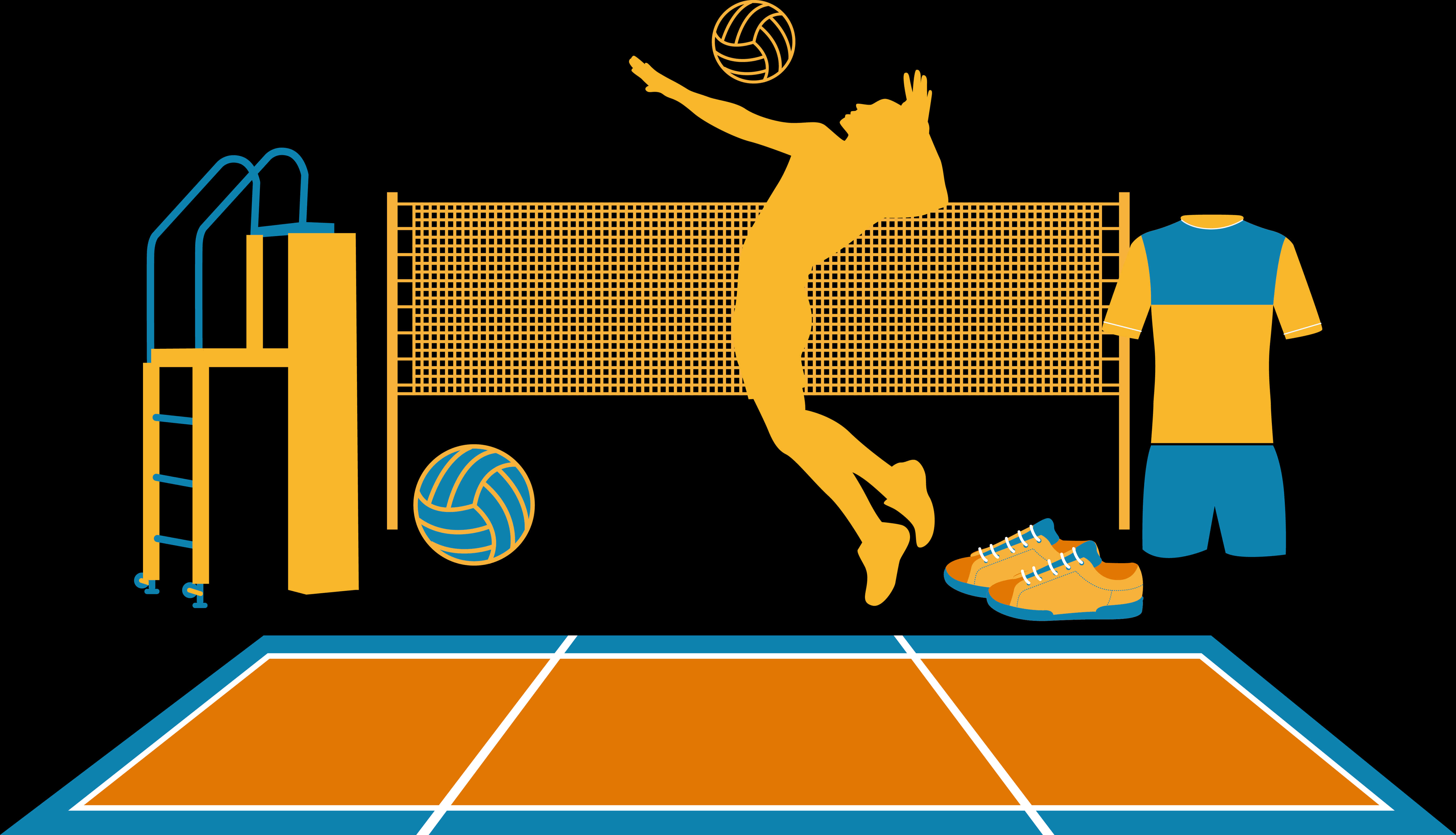 Volleyball Equipmentand Player Silhouette PNG image