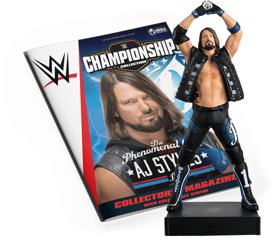 W W E A J Styles Collector Figureand Magazine PNG image