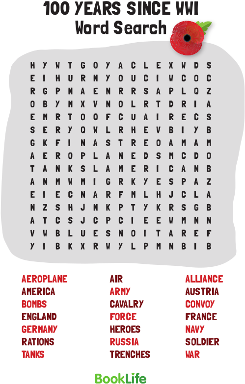 W W I100 Years Word Search Puzzle PNG image