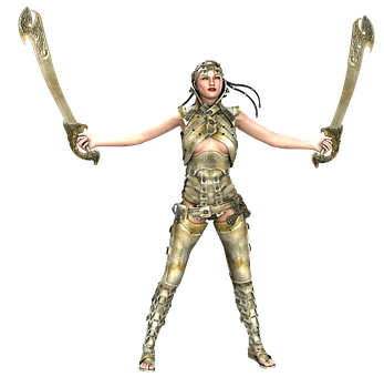 Warrior Girlin Armorwith Swords PNG image