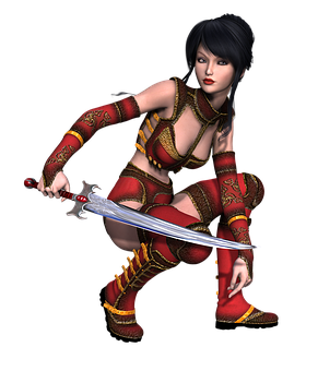 Warrior Girlin Red Attirewith Sword PNG image