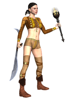 Warrior Girlwith Swordand Torch PNG image