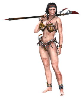 Warrior Womanwith Spearand Chains PNG image