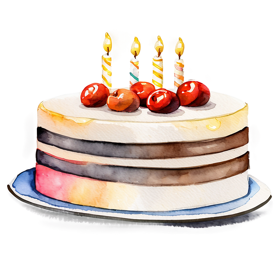 Watercolor Birthday Cake Png 05042024 PNG image