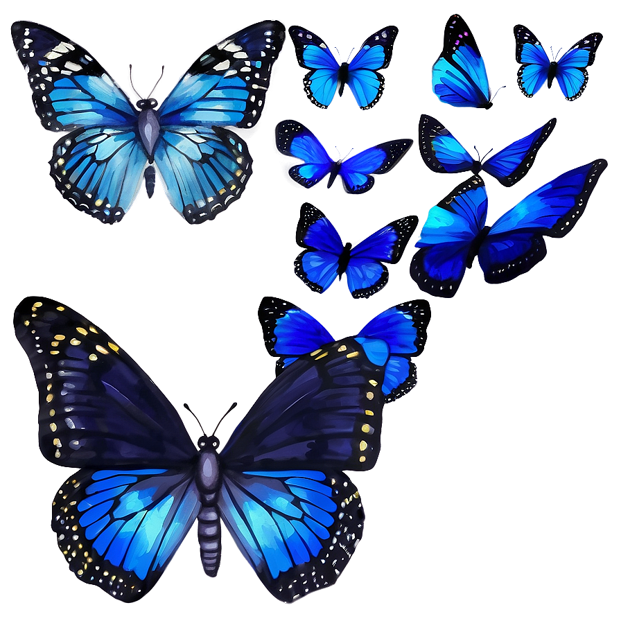 Watercolor Blue Butterflies Png 2 PNG image