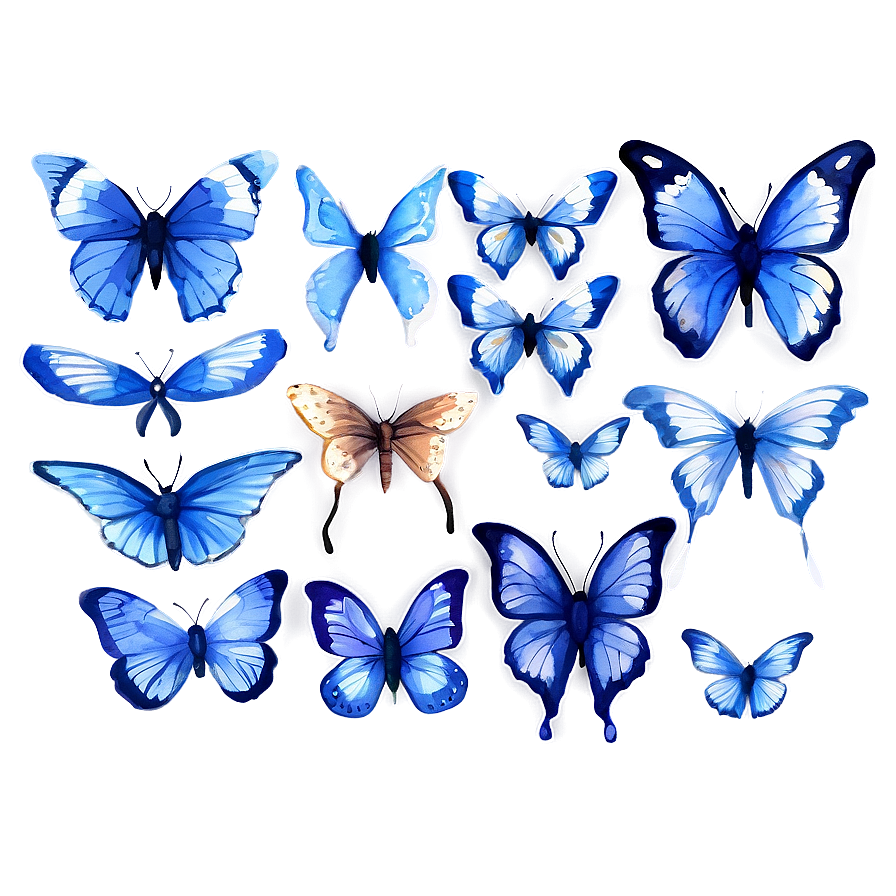 Watercolor Blue Butterflies Png 74 PNG image