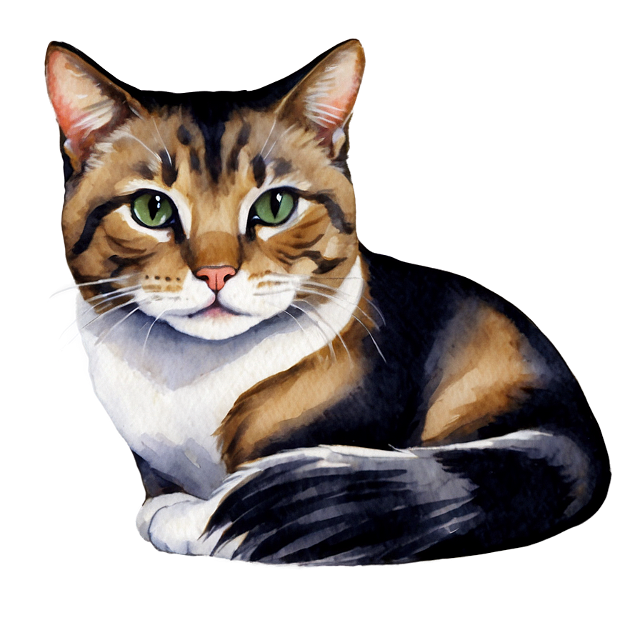 Watercolor Cat Painting Png B PNG image