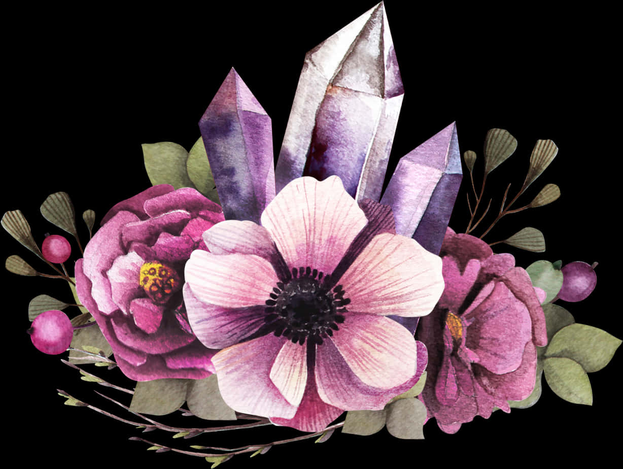 Watercolor_ Crystal_ Floral_ Arrangement PNG image