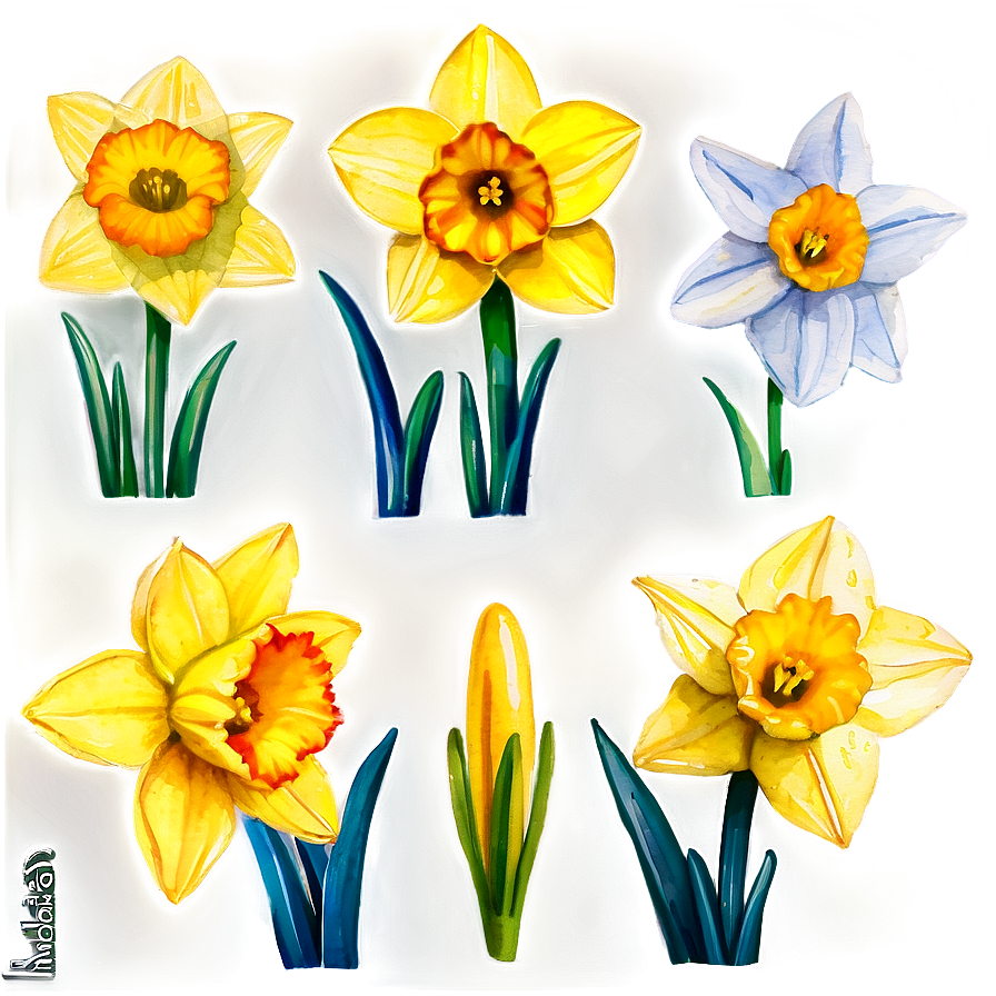 Watercolor Daffodil Flowers Png Byk PNG image