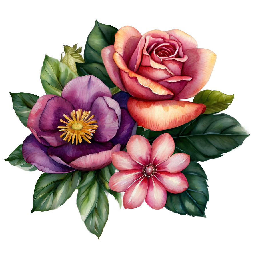 Watercolor Floral Beauty Png Bij PNG image