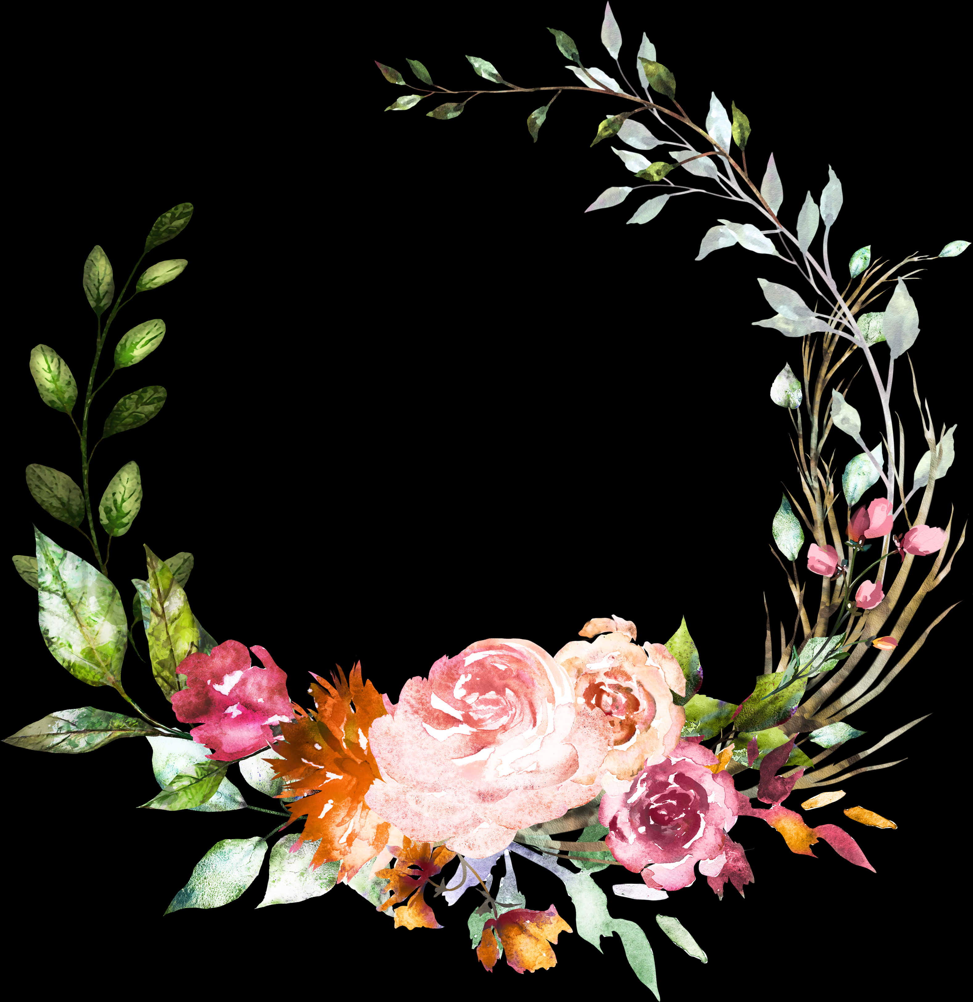 Watercolor_ Floral_ Wreath_ Artwork PNG image