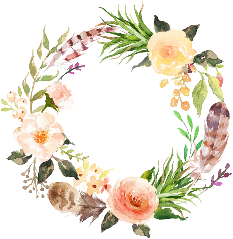 Watercolor_ Floral_ Wreath_with_ Feathers.png PNG image