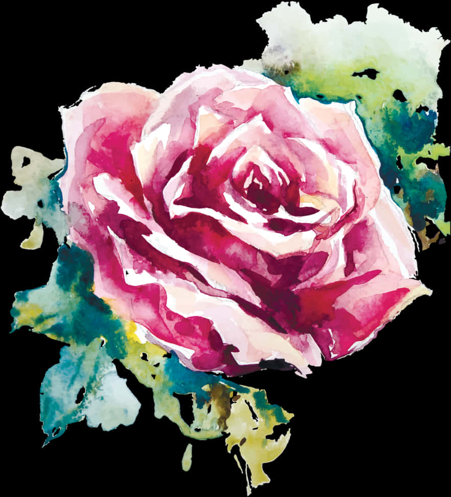 Watercolor Pink Rose Artwork PNG image