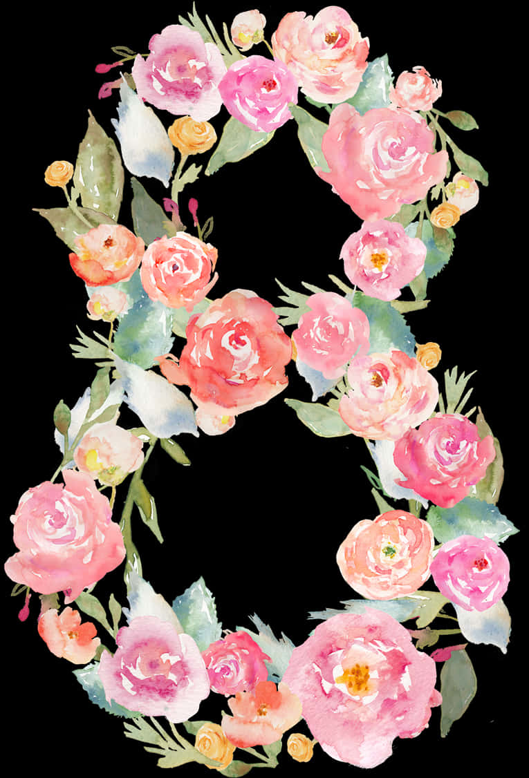 Watercolor_ Pink_ Rose_ Wreath PNG image