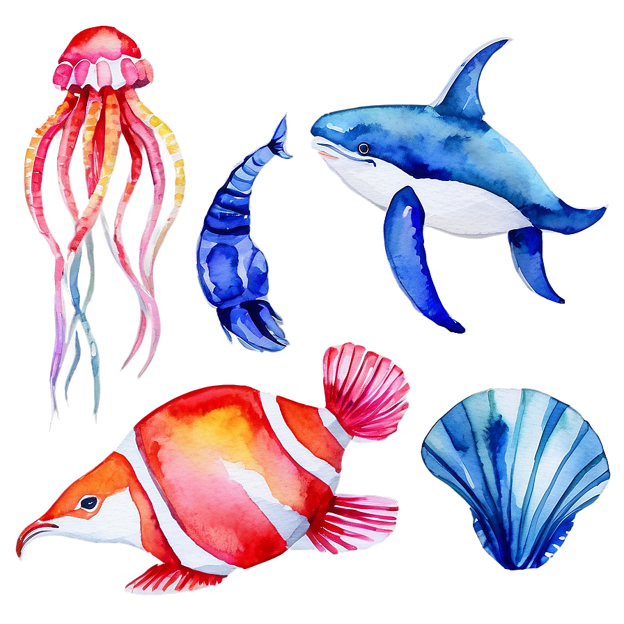 Watercolor Sea Creatures Png 05032024 PNG image