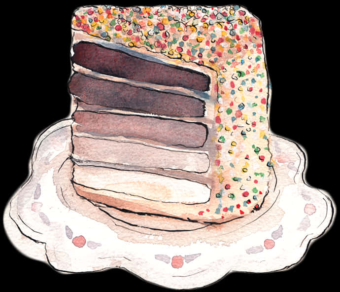 Watercolor Sprinkle Cake Art PNG image
