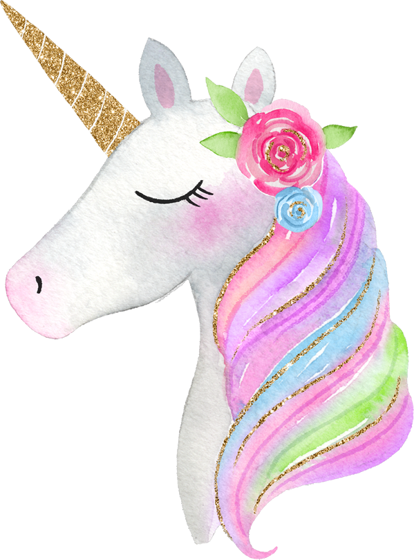 Watercolor Unicornwith Floral Crownand Glitter Horn PNG image
