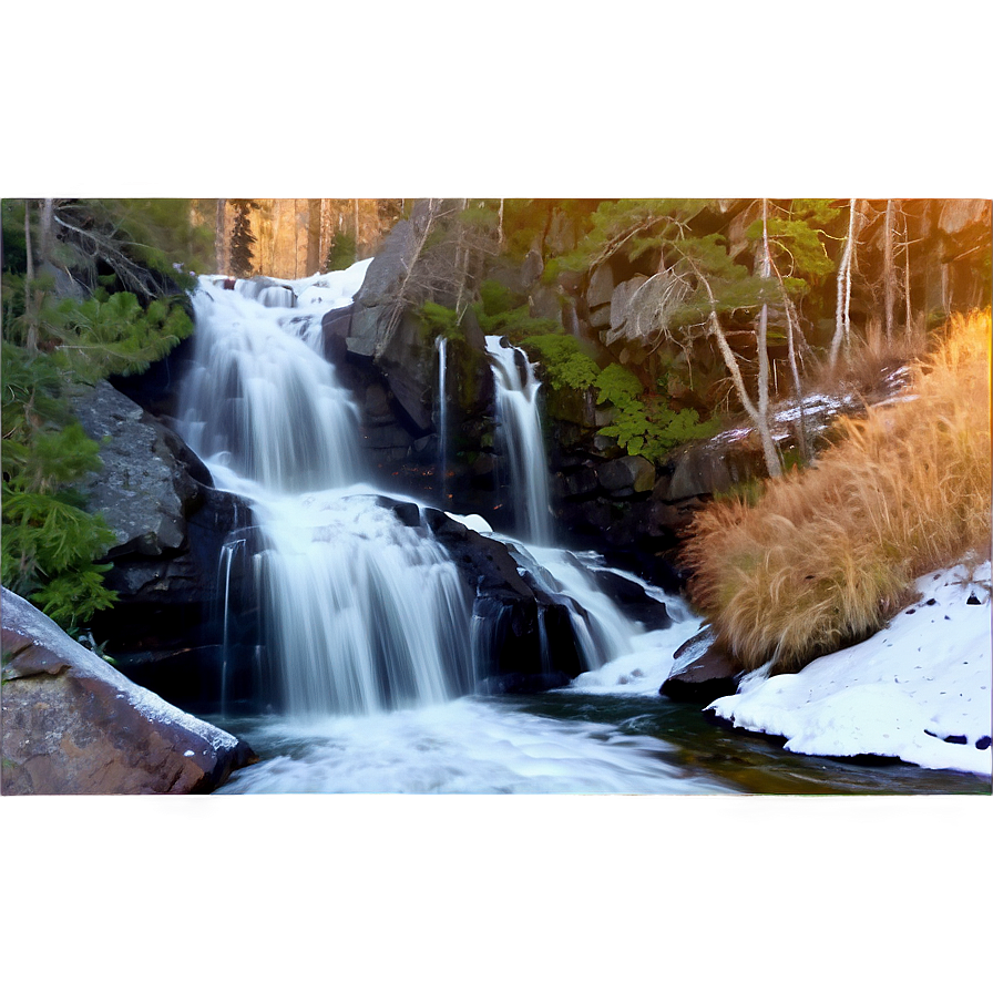 Waterfall And Snow-capped Peaks Png Rjf PNG image