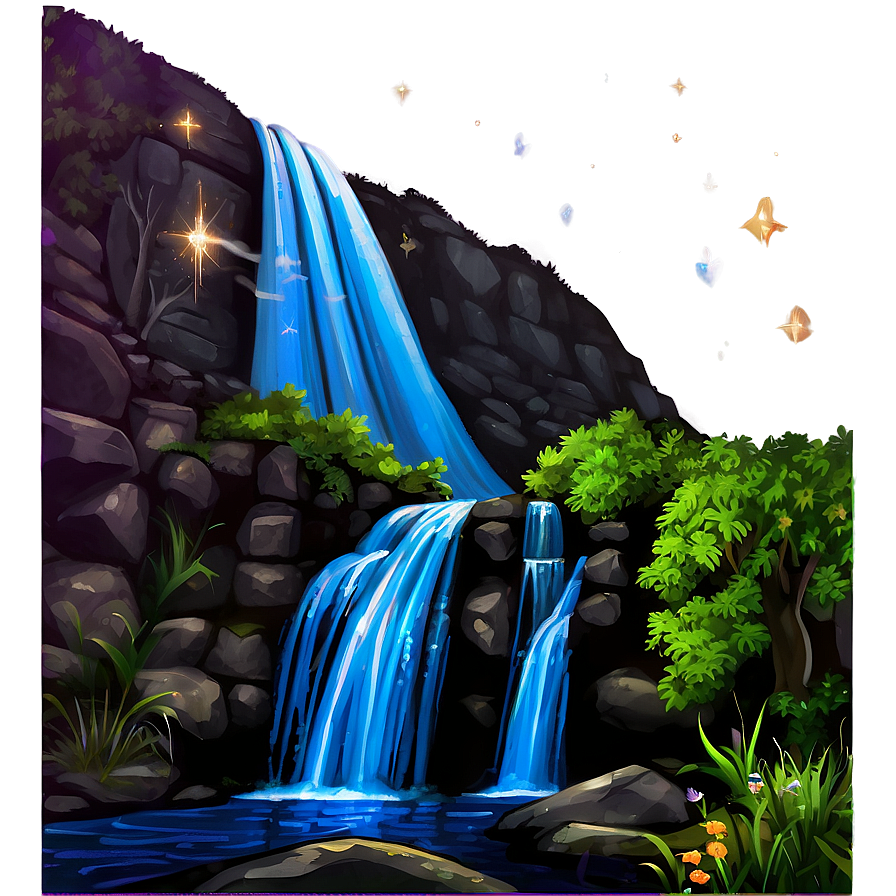 Waterfall And Starry Night Sky Png 05212024 PNG image