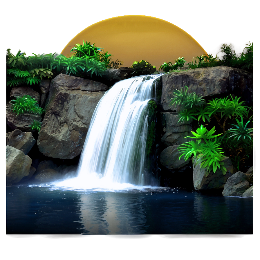 Waterfall By The Moonlit Night Png Vsm65 PNG image