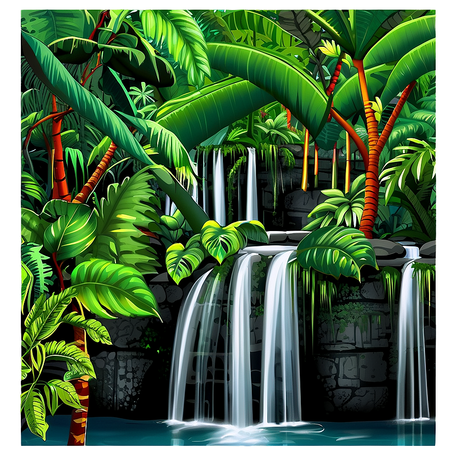 Waterfall In Dense Jungle Png 05212024 PNG image