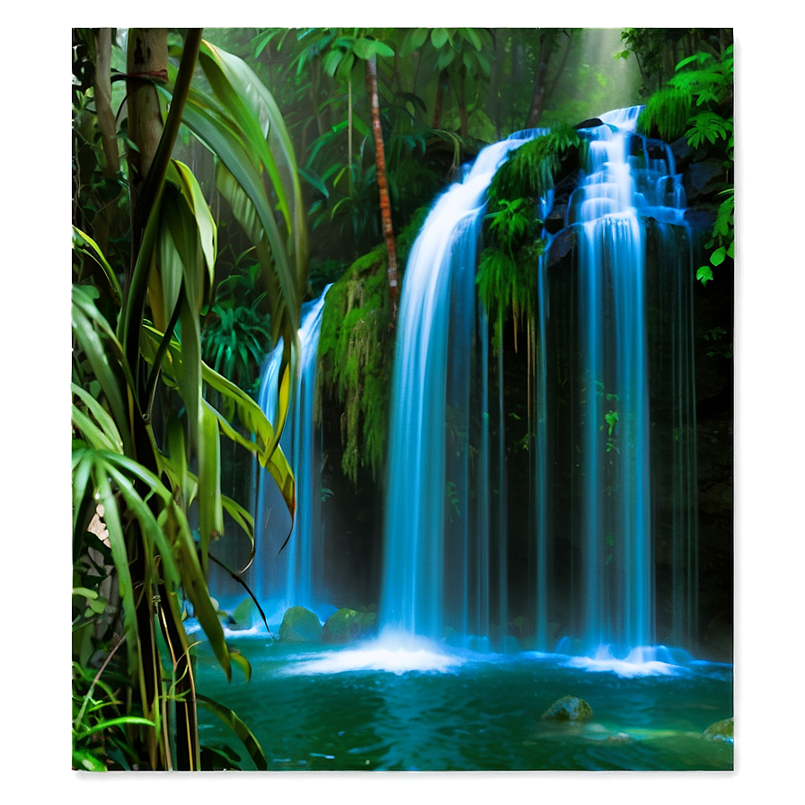 Waterfall In Dense Jungle Png Klc PNG image