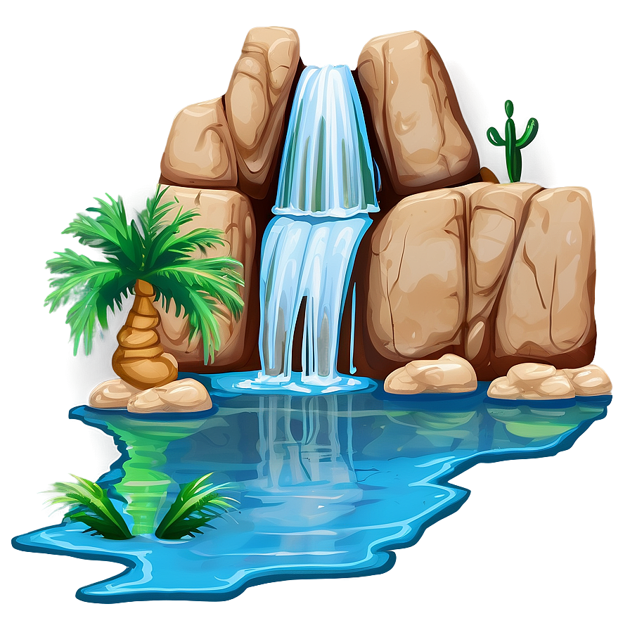 Waterfall In Desert Oasis Png Jmg PNG image